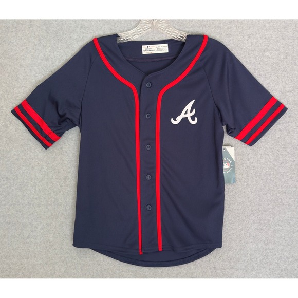 Genuine Merchandise Other - NEW! Atlanta Braves Jersey Youth 12/14 Navy Blue Button Down MLB Baseball NWT